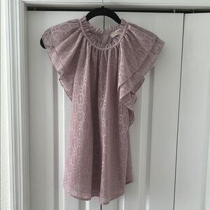 LOFT Dusty Pink Lace Ruffle Blouse